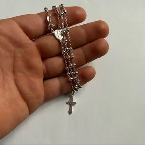 Real Silver Rosary Necklace